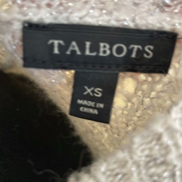 TALBOTS crème/silver size XS like new open knit pullover sweater acrylics/nylon - Picture 3 of 5